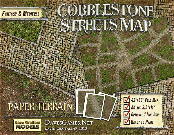 Cobblestone Streets Map Paper Model Dave's Games